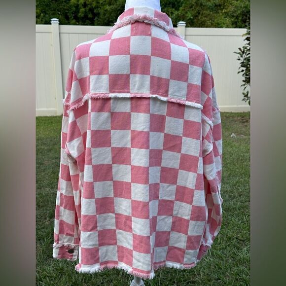 NWOT Pol barbie pink & white checkered boho y2k Shacket Sz S - Picture 5 of 8